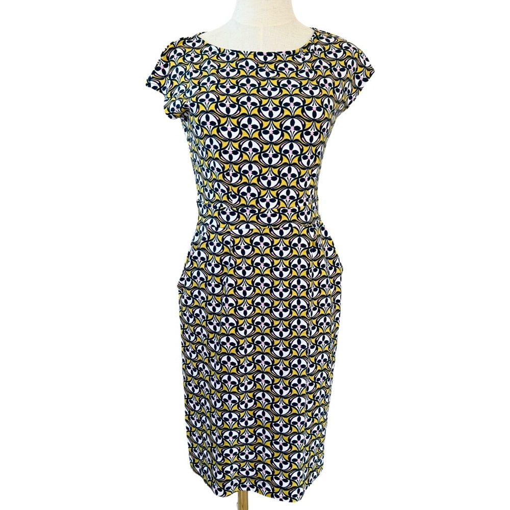 Boden Florrie Shift Dress Womens 6 Yellow Stretch Jersey Retro Mod 60s Dopamine